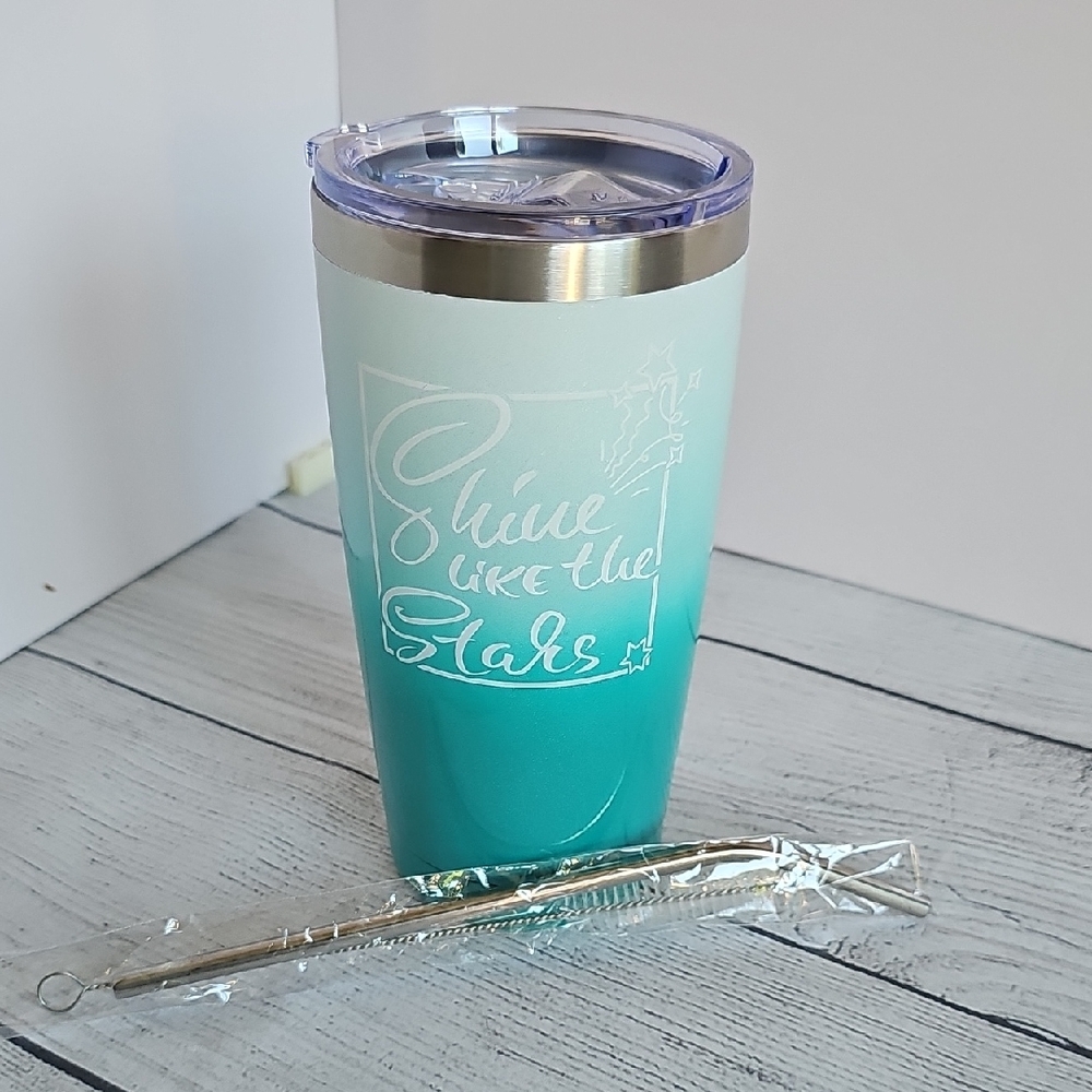 NEW Teal Ombre Tumbler with Metal Straw